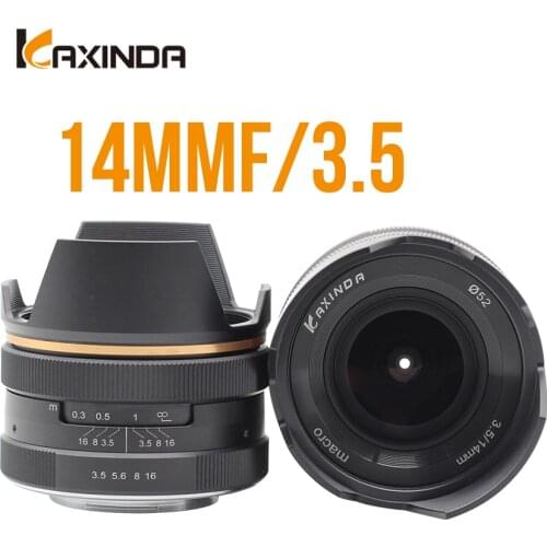 KAXINDA 14mm F3.5 9 Aperture Blades Wide-angle Lens for APS-C Mirrorless Cameras Manual Focus Prime Fixed Lens WITH Lens Hood