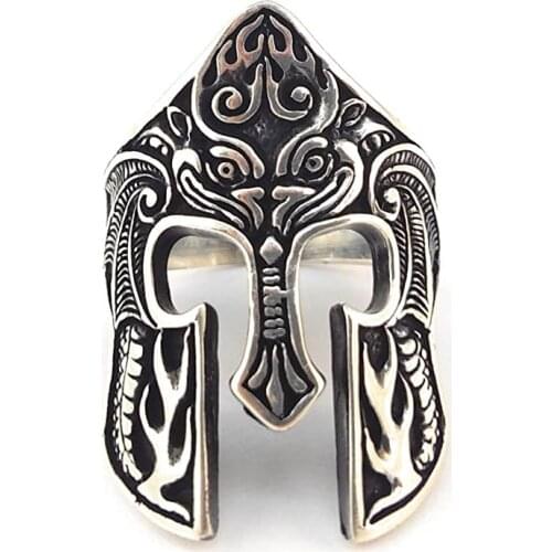 Vintage Mens Viking Spartan Warrior Mask Ring Blood Warrior Totem Mask Amulet Ring Cool Punk Rock Biker Jewelry For Male