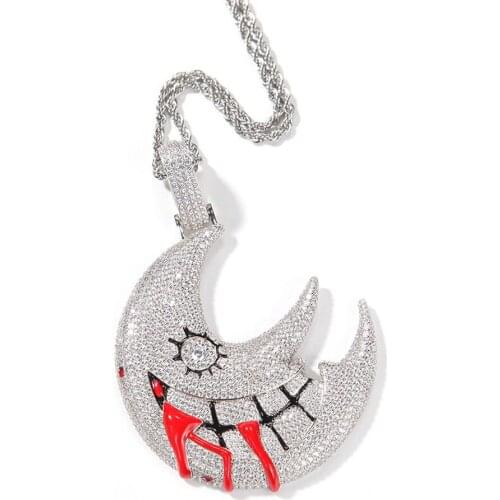 Big Moon Pendant 2 Colors Micro Pave Zircon Necklaces Hip Hop Jewelry For Men Women Gifts