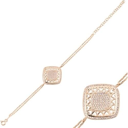 KUTAYDAN 925 Sterling Silver Zircon Stone Heart Square Bracelet