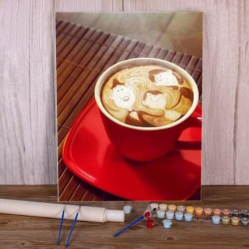 Coffee Cup Flowers Kitchen Painting By Numbers Package Oil Paints 40*50 Canvas Pictures Home Decor For Children Wall Handiwork