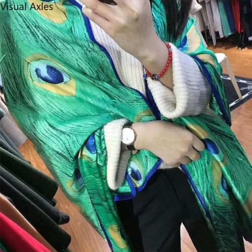 New Summer Beach Swimwear Pareo Sarong Women Swimsuit Cover-Ups Shawl Ladies Designer Peacock Feather Silk Scarf Plus Size 180cm