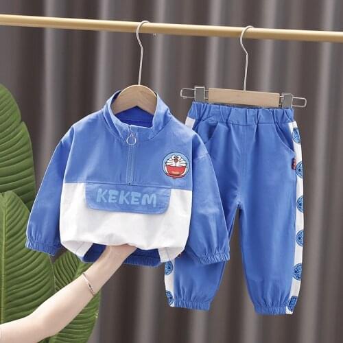 New Doraemon Baby Boys girls Clothing Set Toddler Autumn Character Cotton Half Zip Jacket+Pants 2Pcs Suits Children Clothes Set