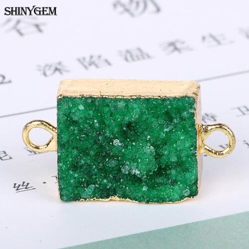ShinyGem 15*30mm Rectangular Natural Crystal Druzy Connectors Gold Plating Minerals Geode Gem Stone DIY Jewelry Making Necklace