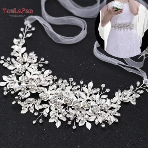 TOPQUEEN SH349 Floral Bride Belts for Dresses Bridal Sash Belts Ivory Jewel Sash Rhinestone Belts Diamond Wedding Dress Belt
