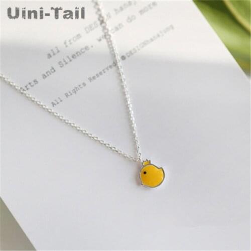 Uini-Tail hot new 925 pure Korean cute cartoon small yellow chicken necklace Korean fashion tide flow chicken jewelry GN345