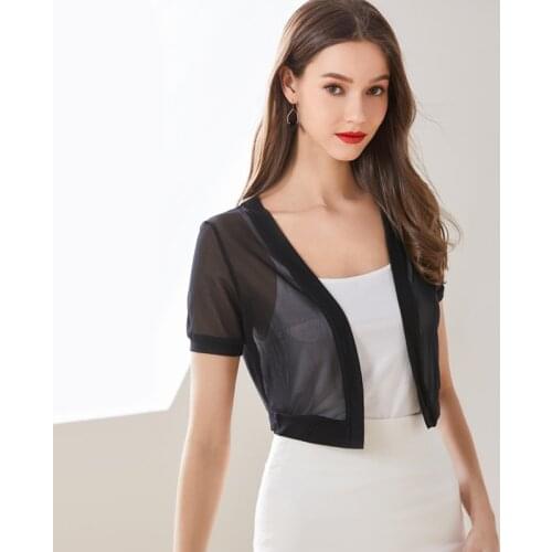 Short Sleeve Black White Prom Evening Dress Jacket Shrug Bolero Women Tulle Bridesmaid Wedding Jacket Cape Wedding Bridal Jacket