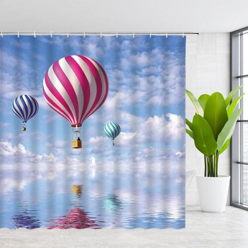LAEDCIITI Shower Curtains Shower Curtain Liners Colorful Hot Air Balloon Blue Sky Water Surface Scenery Bathroom Decor Curtain