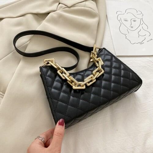 Fashion Lattice Pattern Women PU Shoulder Bag Casual Portable Female Chain Totes Leather Travel Underarm Shopping Pouch