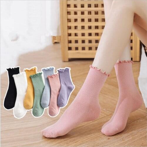 New Korean Version of the Tube Pile Pile of Socks Wood Ear Ins Socks Female Breathable Deodorant Jk Japanese Ladies Long Socks