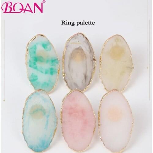 BQAN 1 Pc Nail Art Ring Palette Finger Ring Plate Shell Turpentine Jade Agate Pattern Adjustable Color Ring Nail Art Equipment