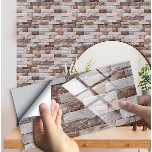 10pcs/Set Rectangle Flat Rock Texture Tiles Wall Sticker Kitchen Oil-Proof Washbasin Tables Decor Glossy Surface Art Wallpaper