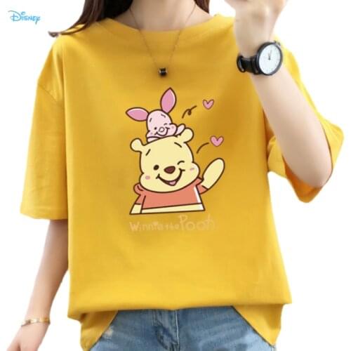 100% Cotton Disney Anime Winnie the Pooh Cute Kawaii T-shirts for Women 2021 Summer S-3XL Oversize Mujer Camisetas Y2K Tops Girl