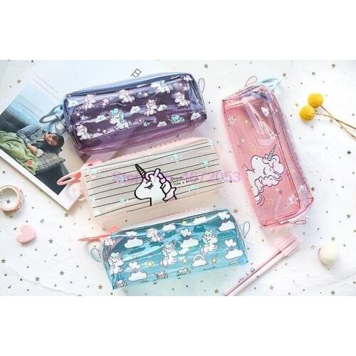 100pcs Big Zipper Unicorn Pencil Case Big capacity Canvas School Pens Bag Storage bag School Supplies Stationery Estuches