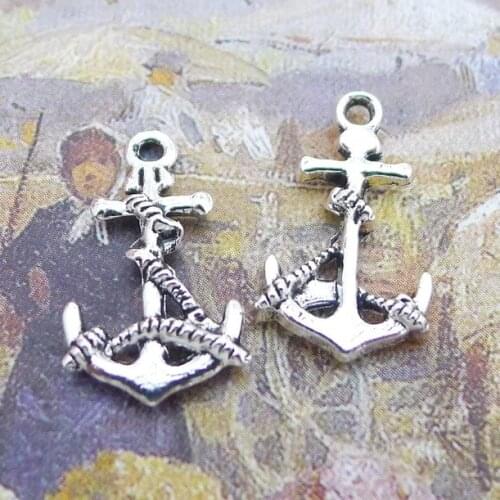 20 pieces/lot 11*19mm Ship Boat Anchor Charm Antique silver color Metal Hook Pendant Bracelet Key chain DIY accessory handmade