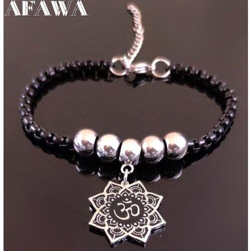 2021 Fashion Yoga lotus Stainless Steel Charm Bracelet Women Black Color Bracelets Jewelry joyeria acero inoxidable mujer B18468