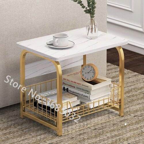 3 Layer Golden Table Nordic Coffee Table with Steel Legs Modern Home Living Room Sofa Table Bedside Multi-layer Storage Rack