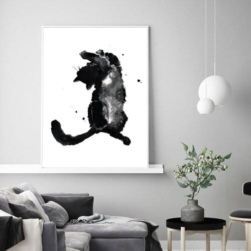 Black White Cat Abstract Watercolor Art Painting Prints Canvas Poster Love Cat Gifts Pet Shop Wall Picture Home Room Decoration