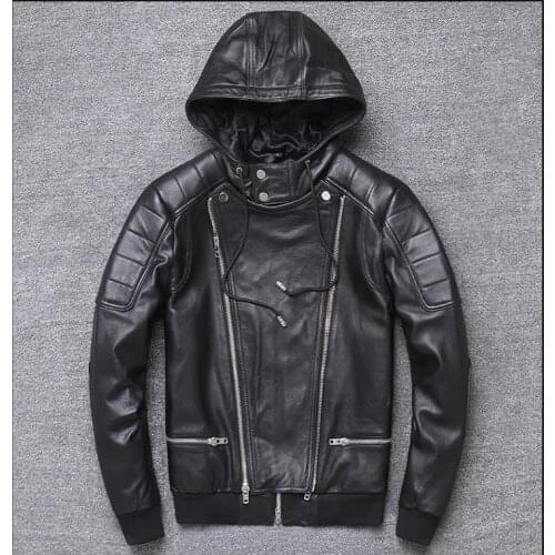 Free shipping.Wholesales.men plus size sheepskin jacket.daily casual soft genuine leather coat.black fashion leather cloth