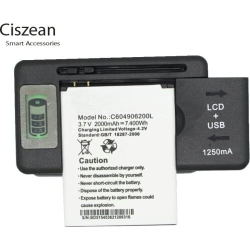 Ciszean 1x 3.7V 2000mAh Replacement Li-ion Battery +Universal Charger C604906200L For BLU Studio Sport 4.5 S430U S430 batteries
