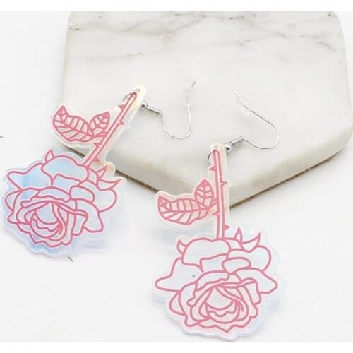 Ladies Laser Red Rose Earrings Abstract Art Pendant Earrings Gradient Color Variation Jewelry Gift