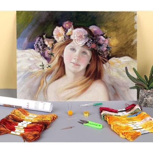 Angel Kids Printed 11CT Cross-Stitch DIY Embroidery Full Kit DMC Threads Handicraft Hobby Handiwork Sewing Stamped Jewelry