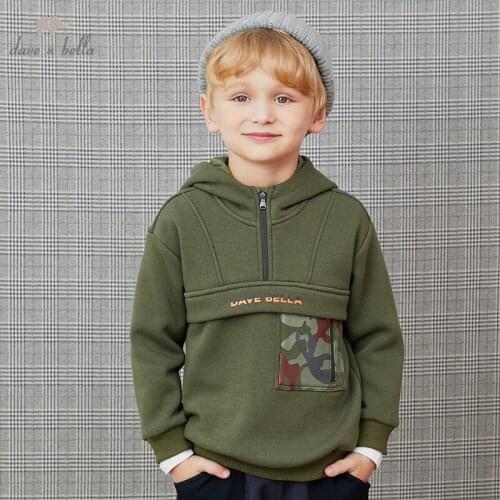 DKX16265 dave bella winter 5Y-13Y kids clothes children fashion letter hooded T-shirt boys high quality fashion tees