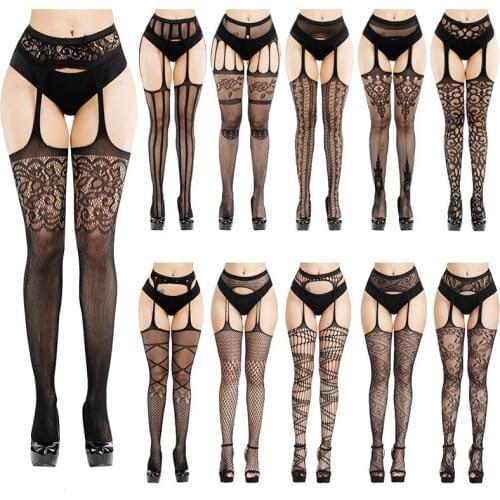 DOIAESKV Womens Sexy Striped Elastic High Waist Transparent Stockings Lingerie Garter Fishnet Pantyhose Open Crotch Tights