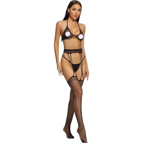 Women Sexy Lingerie Stockings Garter Belt Stripe Elastic Stockings Black Fishnet Stocking Thigh Sheer Tights Pantyhose dropship