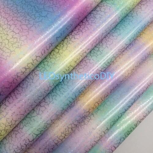 LEOsyntheticoDIY Iridescent Rainbow Synthetic Faux Vinyl Fabric Leather Sheets For DIY Bows Accessories 21X29CM R049