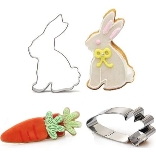 Mijiang Stainless Steel Rabbit Carrot Shaped Cookie Cutter Set DIY Cake Fondant Mold Decorating Baking Tools Christmas ZH02