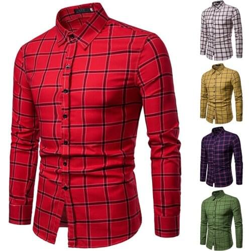 Men casual shirt 2020 New Mens Casual Shirts Long Sleeve Plaid Shirt Date Party Dress Shirts Men Clothing Tops