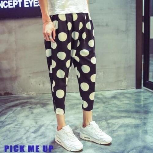 Summer New Big Wave Point Harem Pants Large Size Men Loose 9 Pants Youth Casual Feet Pants Hairstylist Singer Big Crotch Pants