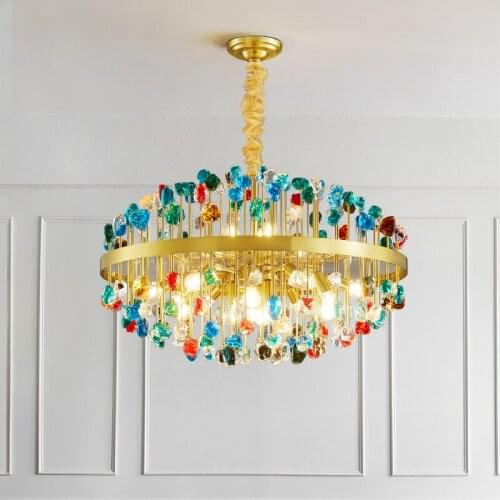 New modern chandelier lighting for living room designer colorful crystal light chandeliers round chain led cristal lustres