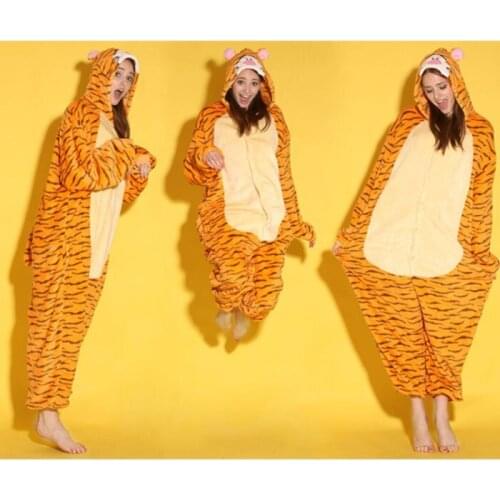 Wholesale Cartoon Animal Jumping Tigger Onesies Onesie Pajamas Jumpsuit Hoodies Sleepwear for Adults for Halloween