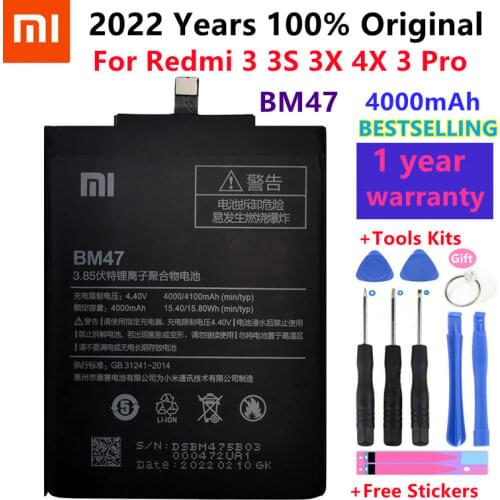 2021 New 100% Original BM47 Full Capacity 4000mAh Battery For Xiaomi Redmi 3 3S 3X Xiao mi Hongmi Redmi 4x Replacement Batteries