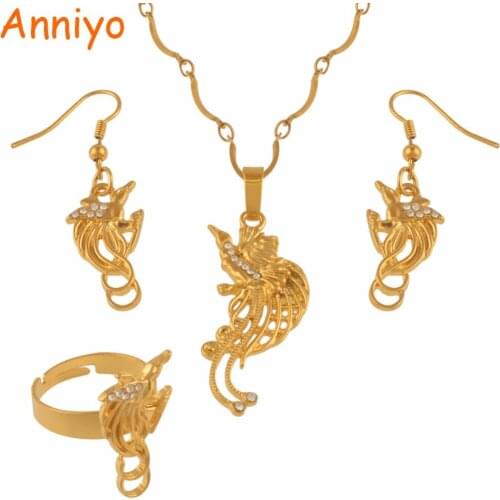 Anniyo PNG Happy Bird Necklace Earrings Ring Jewellery Sets for Womens Papua New Guinea Ethnic Jewelry Gifts #121706