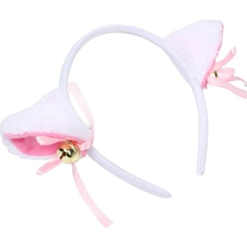 Plush Cat Ears Headband with Bowknot Bells Anime Lolita Masquerade Hair Hoop Q1FA