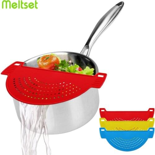 Practical Kitchen Colander Silicone Plastic Rice Washing Colander Noodles Spaghetti Pot Clip Strainer Fruit Vegetable Tools