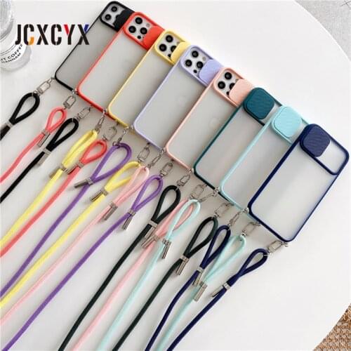 Crossbody Lanyard Strap Transparent Matte PC Hard Case For iPhone 11 12 Pro Max MiNi X XS XR 7 8 plus SE 2020 Shockproof Cover