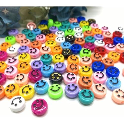 30Pcs 10mm Colourful Smiling Face Letter Acrylic Loose Spacer Beads for Jewelry Making DIY Handmade Bracelet Accessories