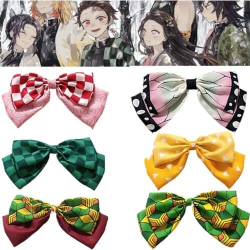 Anime Demon Slayer Bowknot Hair Ring Cosplay Kamado Nezuko Tomioka Giyuu Headwear Collection Hair Accessories Head Rope