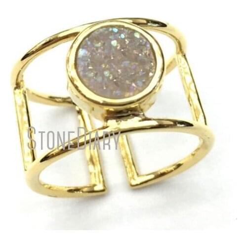 RM12705 New Realease Double Wrapped Angel Aura Druzy Crystal Gold Color Circle Ring Copper Ring For Less Adjustable
