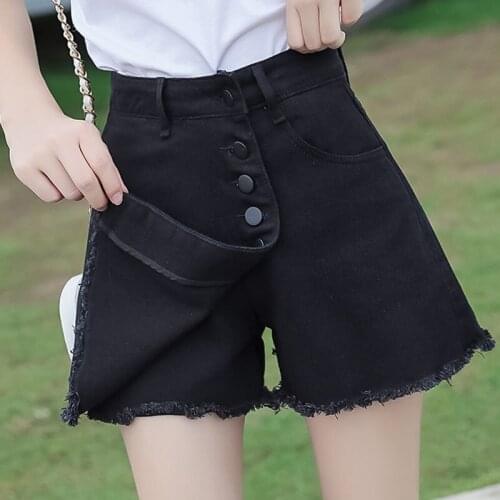 Shorts Women High Waist Hakama 2021 Feans Feminino Korean Fashion Summer Loose Solid Denim Short Femme 5xl Plus Size For Women