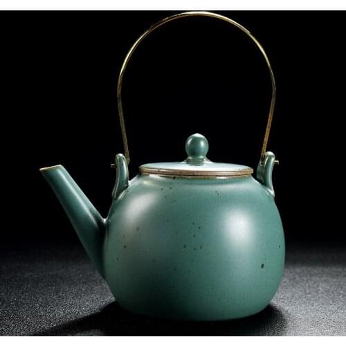 Blue ceramic teapot ancient Japanese style household warm tea pot Kung Fu clay tea ceremony maker Chinese teaware tieguanyin