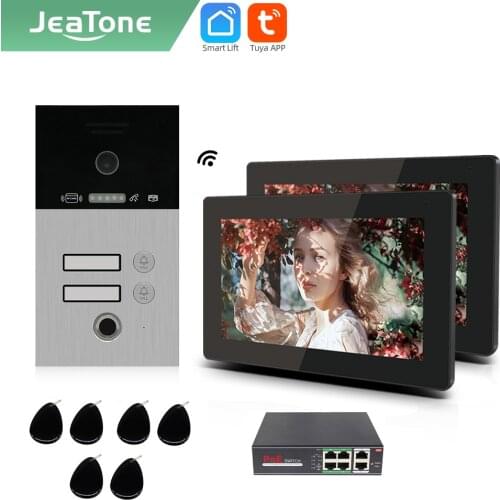 Jeatone TUYA 7”IP WIFI wireless Video Intercom for Apartment 2F Monitor Doorbell outdoor unitd with Fingerprint /RFIC card