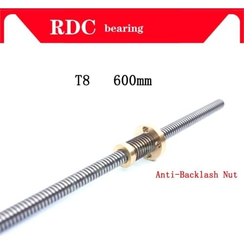 High quality Anti-Backlash Nut + 600 mm T-type Stepper Motor Trapezoidal Lead Screw 8MM Thread 8mm T8 For 3D Printer & CNC NEW