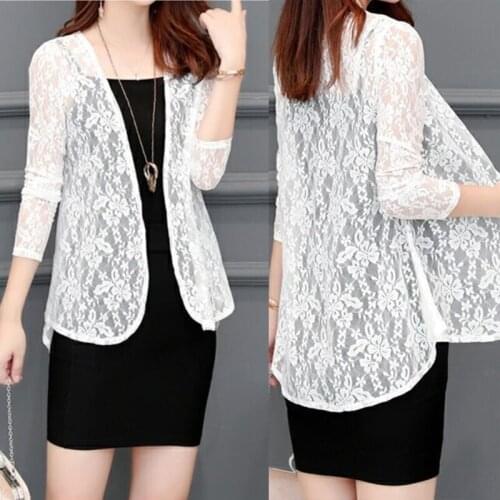 Women Blous Summer Kimono Tops Fashion Woman Tops White Lace Top Shirt Long Sleeve Women Shirts Blusas Femininas