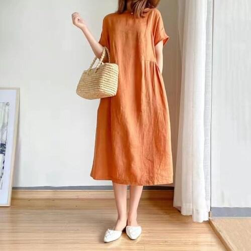 Plus Size Women Yellow Dress Summer Chiffon Dot Short Sleeve Casual Pullover Robe Femme Blue Simple Style