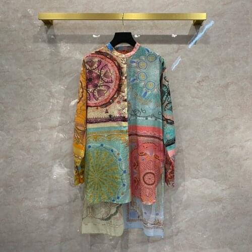 2021 Sping Designer Womens long sleeves Shirt dress High quality Cotton print Bohemian Style dress C829